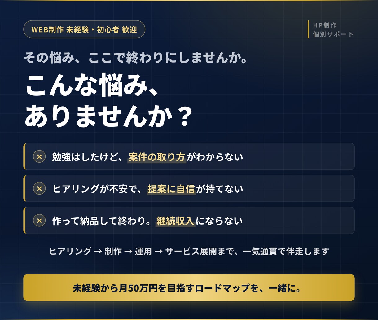 未経験からHP制作で月50万を目指します ヒアリングから案件獲得・運用・サービス展開まで完全サポート！ イメージ2