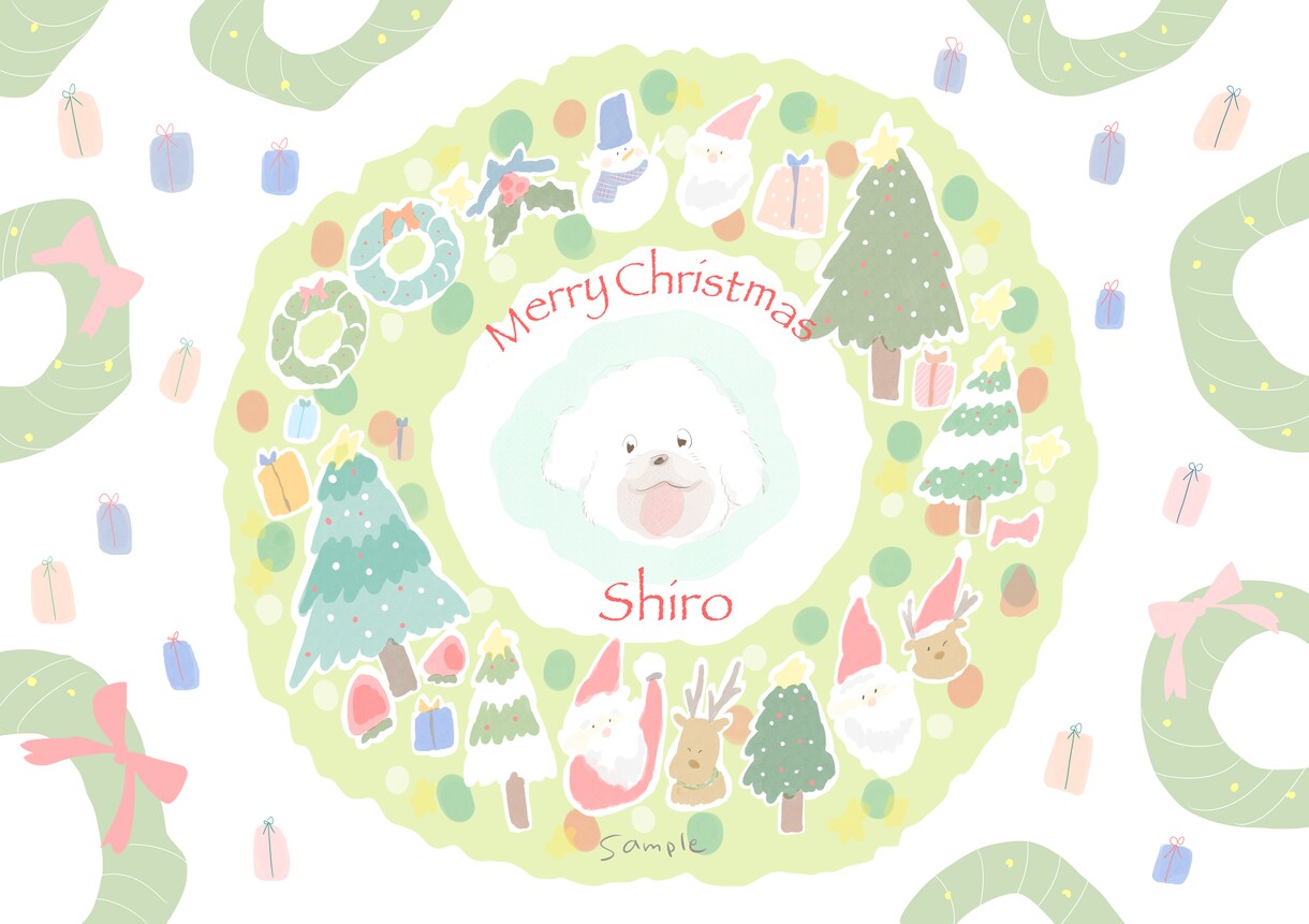 愛犬のクリスマスイラスト描きます クリスマスにぴったり♪クリスマスリースと愛犬のイラスト♪ イメージ4