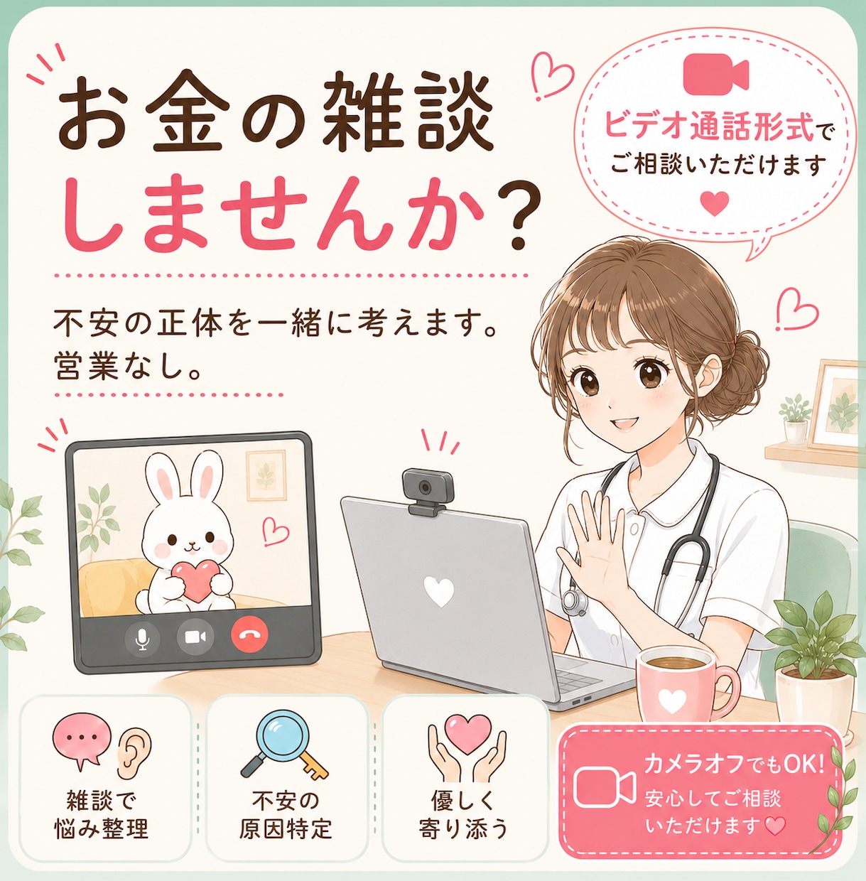 看護師FPがお金のモヤモヤを会話の中から見つけます 準備ゼロ＆顔出し不要！お金の不安に寄り添う相談室～ イメージ1