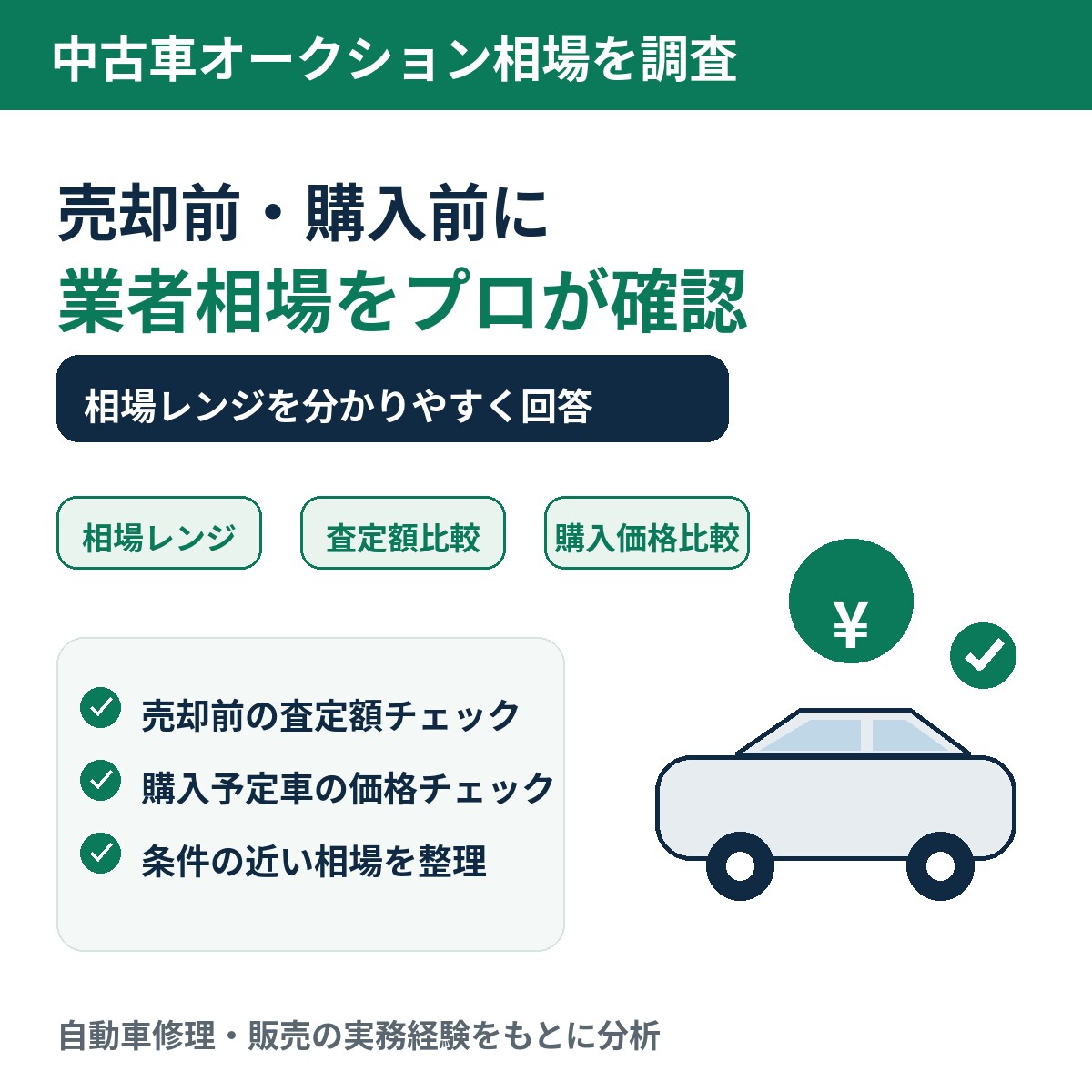 中古車の仕入れ・買取相場をプロ目線で査定します 売却前・購入前にプロが相場レンジを分かりやすく確認 イメージ2