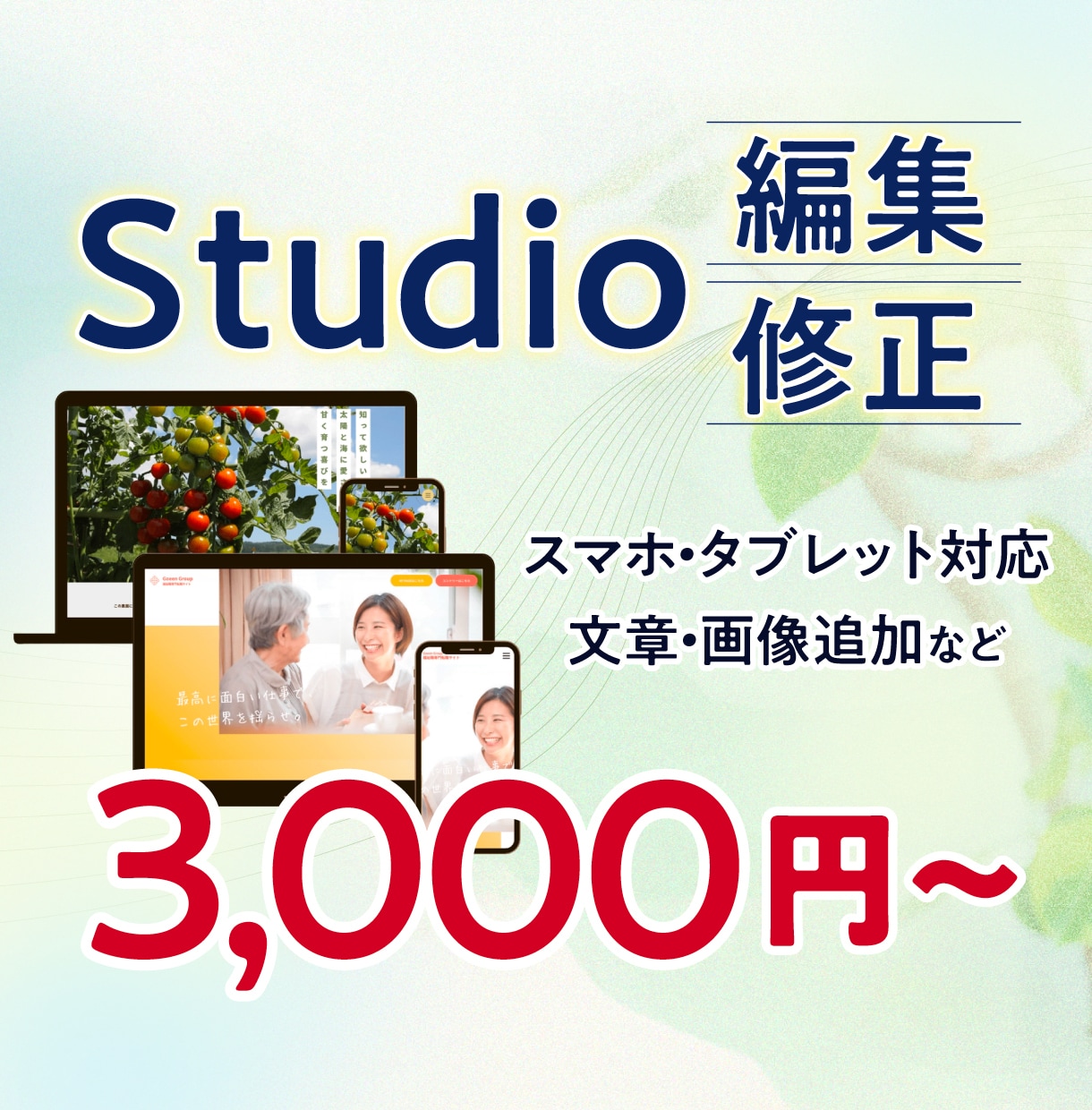 Studioサイトの修正・編集を行います テキストや画像、デザインなどを変更したい方へ イメージ1