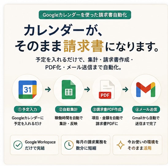 手作業の請求書発行をGASで自動化しますます カレンダー入力だけで請求書PDF作成から送付まで全自動 イメージ1