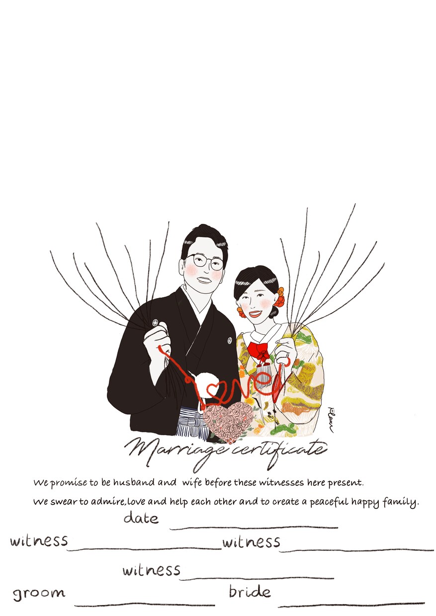 似顔絵入りのウェディングツリーを作成します 説明書付き！世界に一つだけの結婚証明書 イメージ7