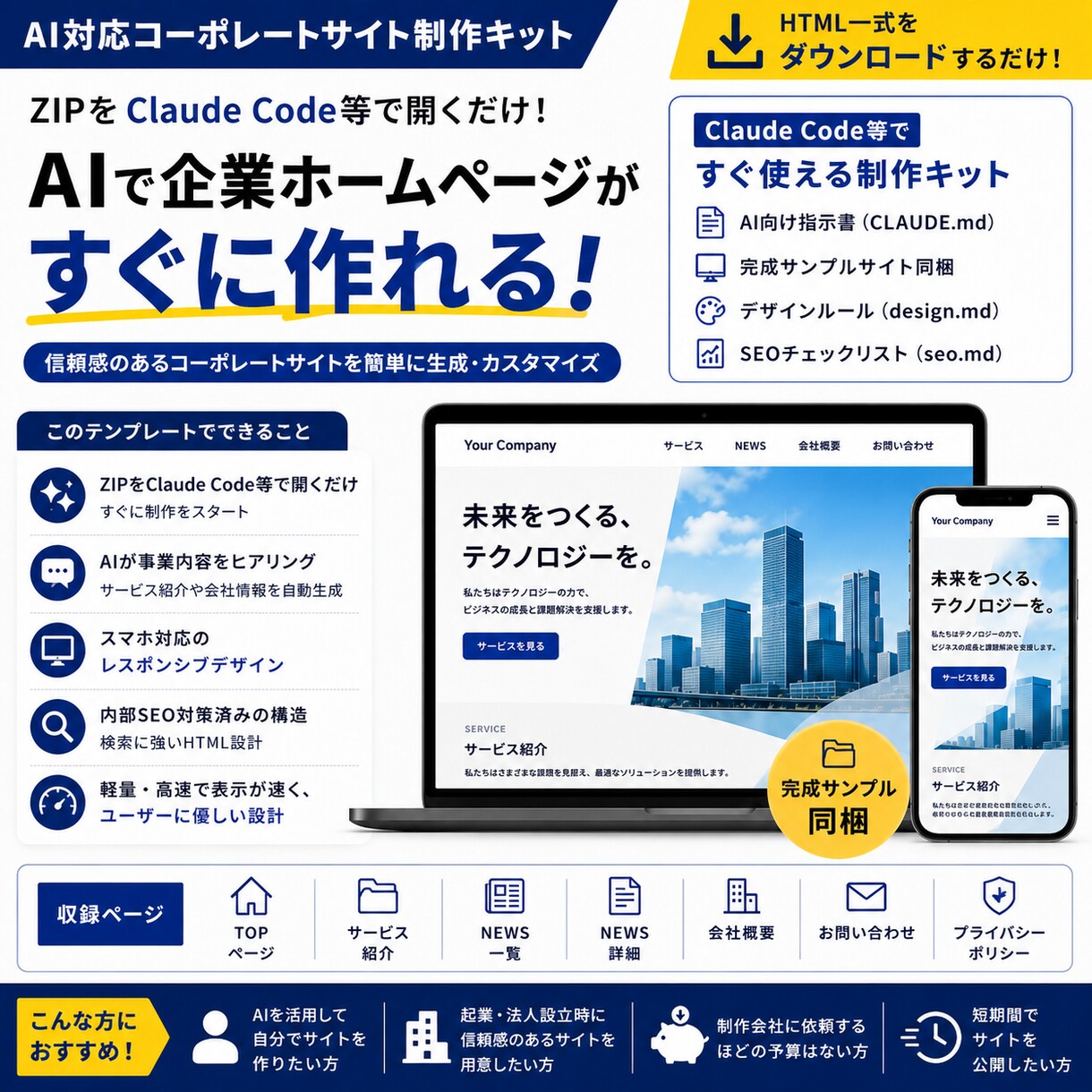 AIでサイト作れるテンプレート販売します AIへ添付して必要情報を伝えるだけでHPが作れます イメージ1