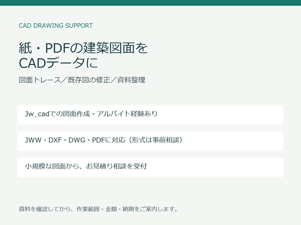 紙・PDFの建築図面をCAD化します Jw_cadで図面トレース・既存図修正をお手伝い イメージ1