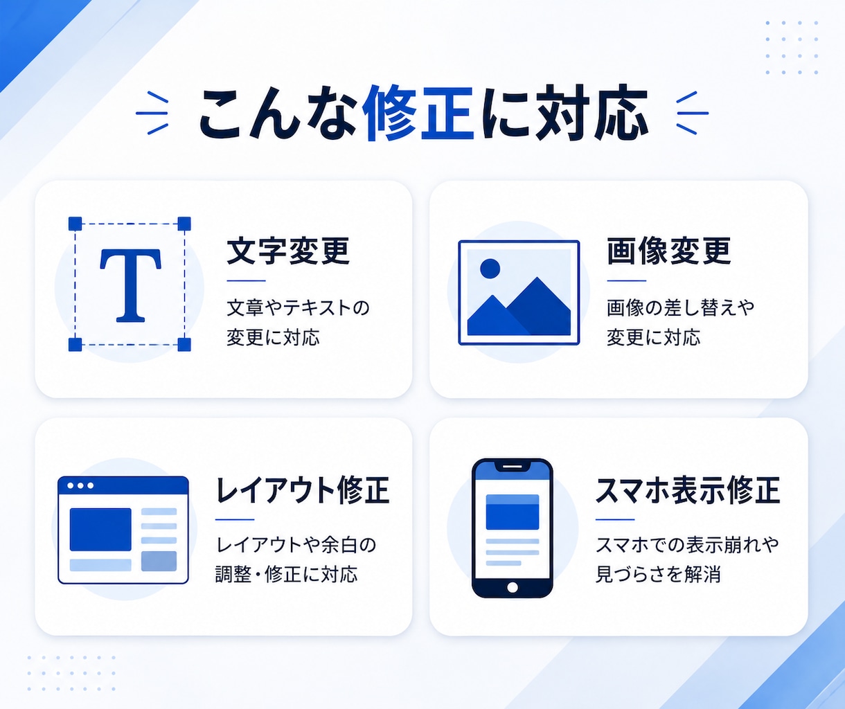 ホームページの小さな修正を3,000円で対応します スマホ崩れ・文字・画像・リンク修正など、ちょっと直したい時に イメージ2