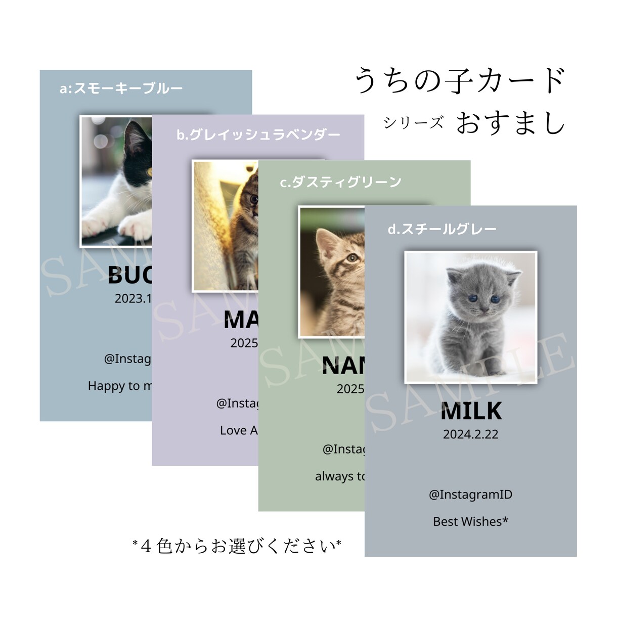 SNS映えするおしゃれな「うちの子」名刺作ります わんちゃん猫ちゃん ペット名刺 ミニマルくすみカラーデザイン イメージ1