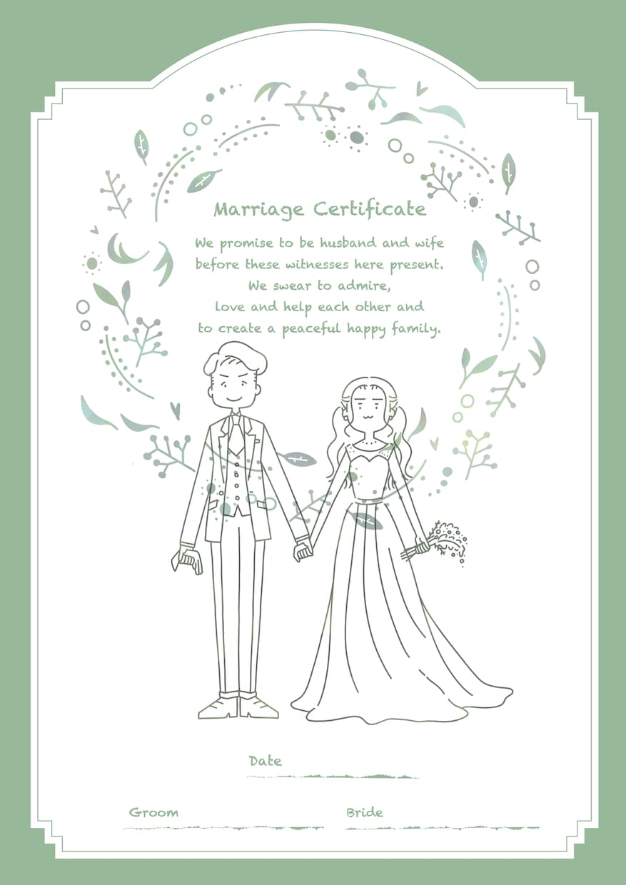 シンプルでお洒落なウェルカムボード作成します ナチュラルシンプルな似顔絵！お揃いの結婚証明書も！ イメージ4