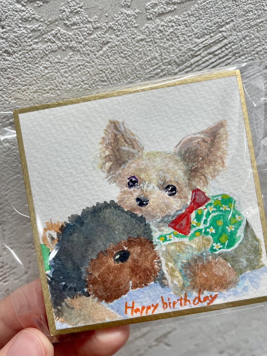 ペットの似顔絵を水彩で描きます 小さな色紙に、家族との優しい思い出を残します。 イメージ2