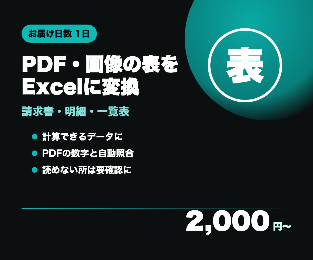 PDF・画像の表をExcelに変換します 請求書・明細・一覧表を、計算できるExcelデータに イメージ1