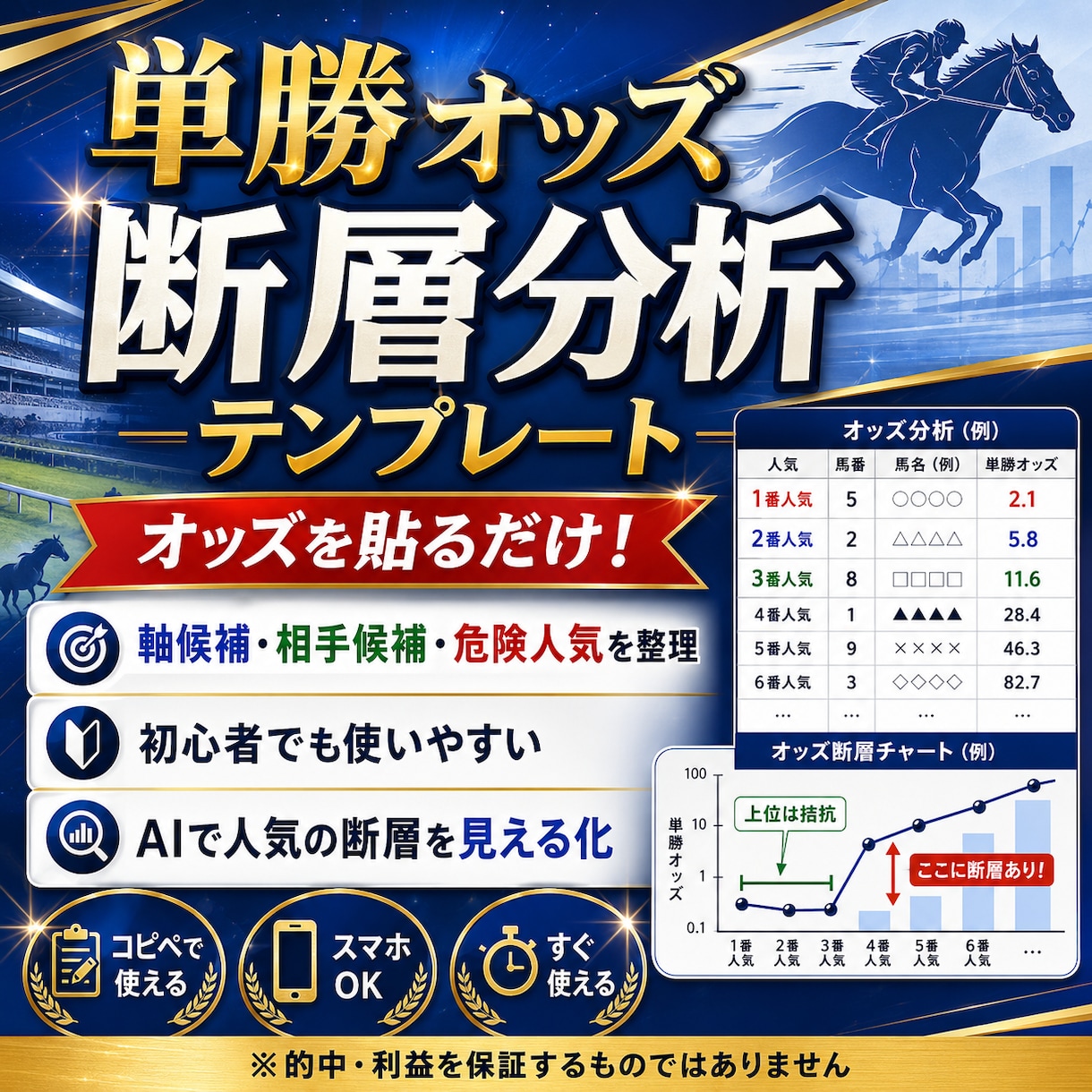 単勝オッズ断層のAI分析テンプレを届けます オッズを貼るだけで軸・相手・危険人気を整理 イメージ1