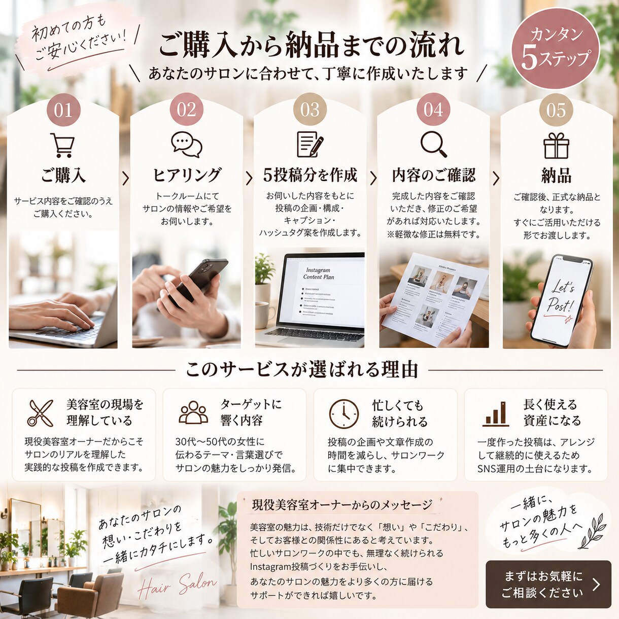 美容室向けInstagram投稿を企画します 現役美容室オーナーが投稿5本分を作成 イメージ4