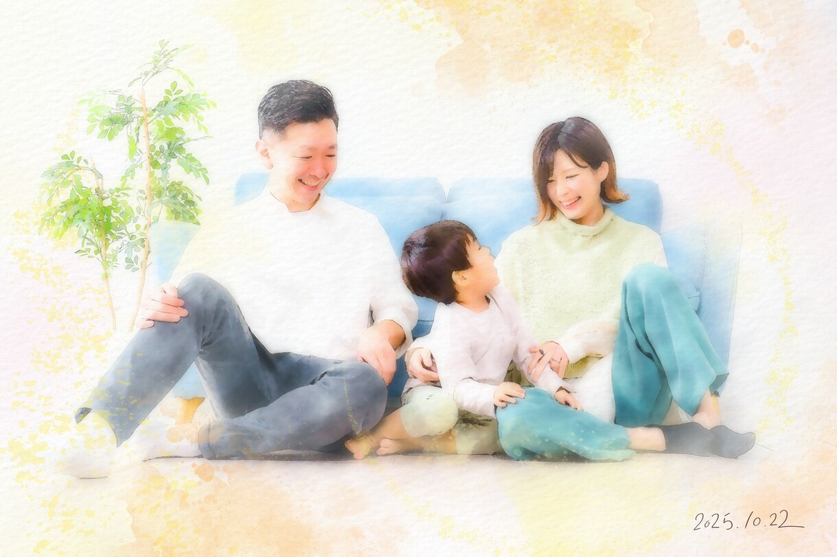 あたたかい水彩画タッチの似顔絵を制作します 大切な記念日や、贈り物に、あたたかい光に包まれたイラストを イメージ1