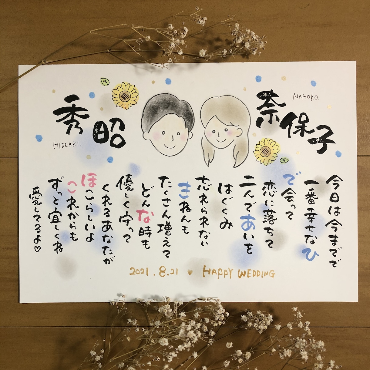 ほんわか似顔絵、お名前にちなんだ詩を描きます 贈った方も贈られた方も笑顔になる特別な1枚お届けします イメージ3