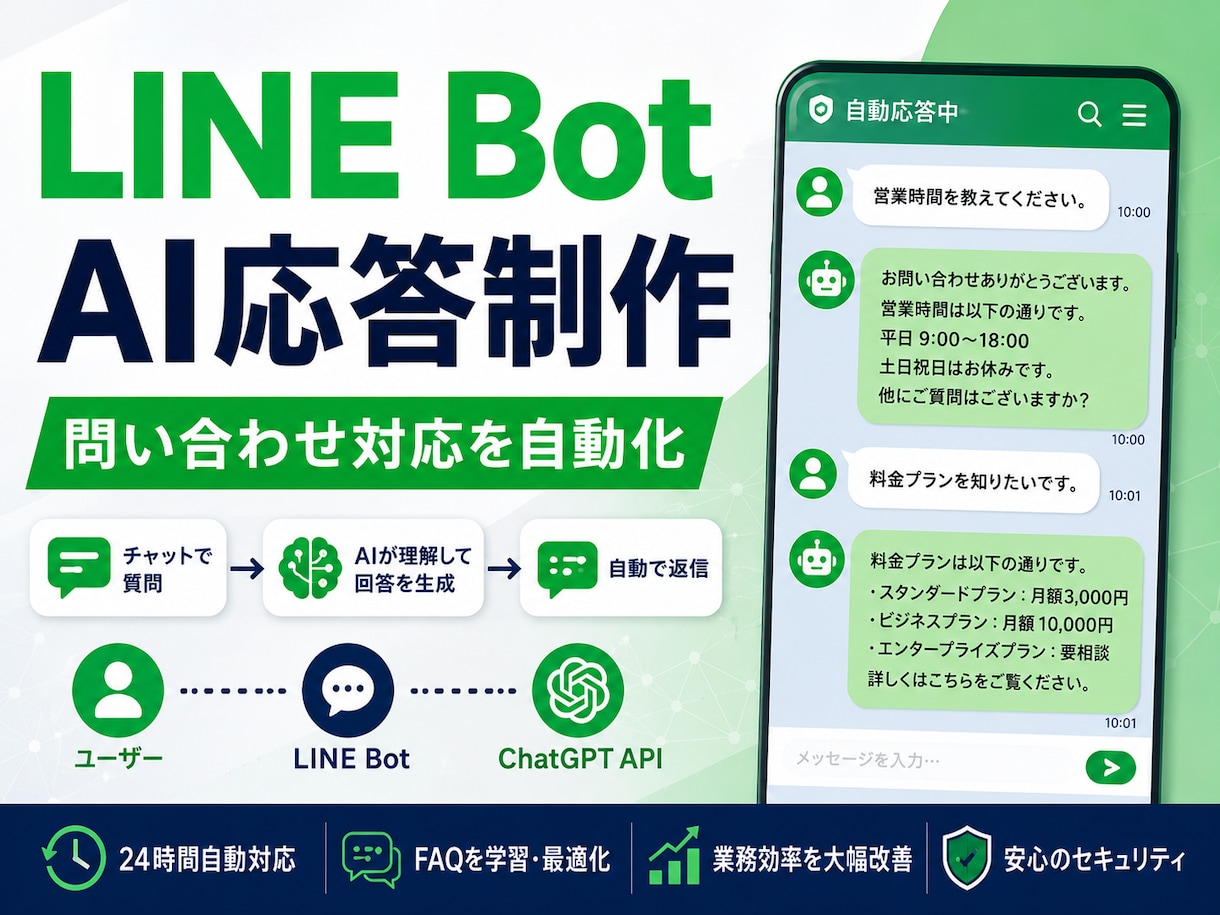 LINE BotでAI応答を制作します ChatGPT APIで問い合わせ対応 イメージ1