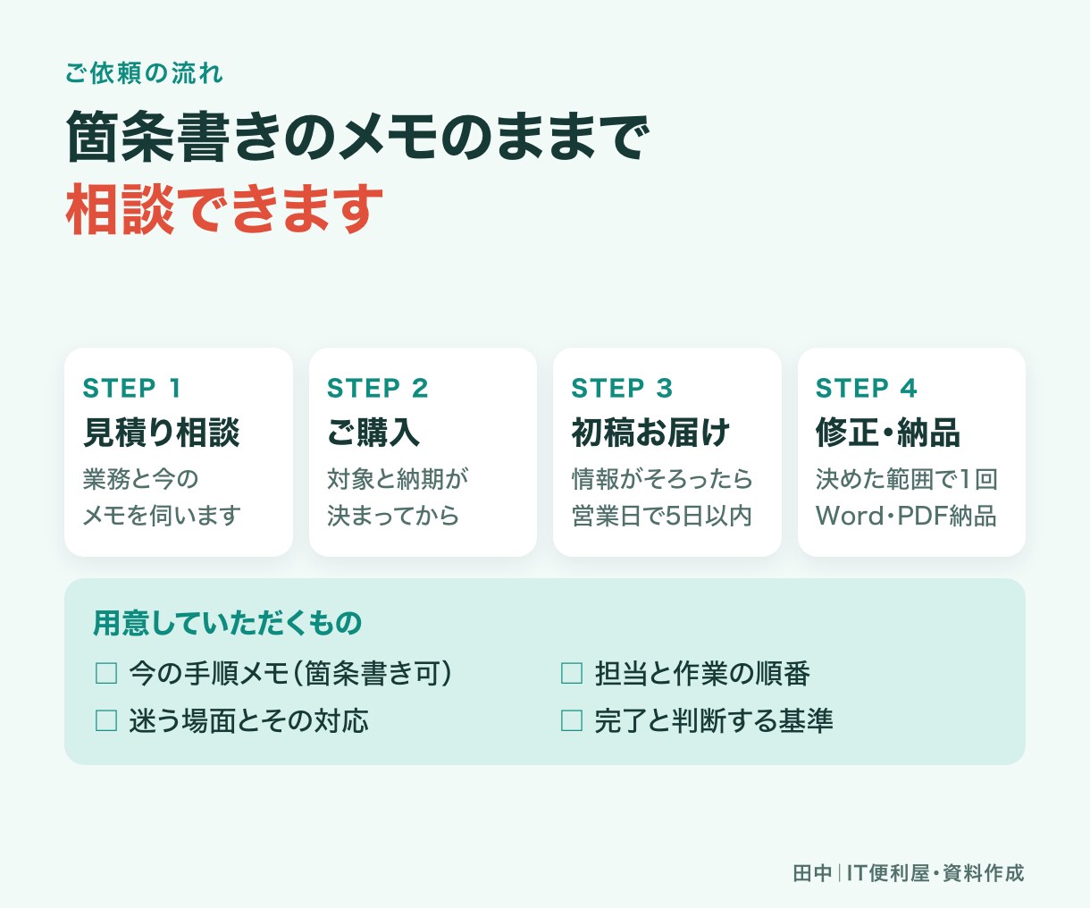業務の手順を分かりやすいマニュアルにします 手順・担当・例外対応をまとめ、引き継ぎをスムーズに イメージ7