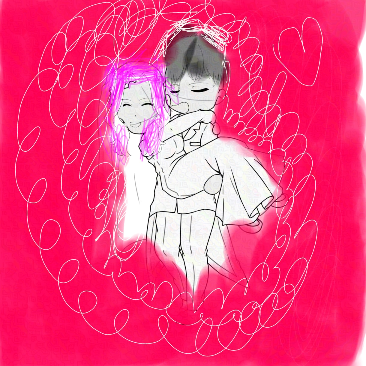 紅のウェディングをえがいています 赤く染まった深紅の中に居る新郎新婦をえがいています。 イメージ1