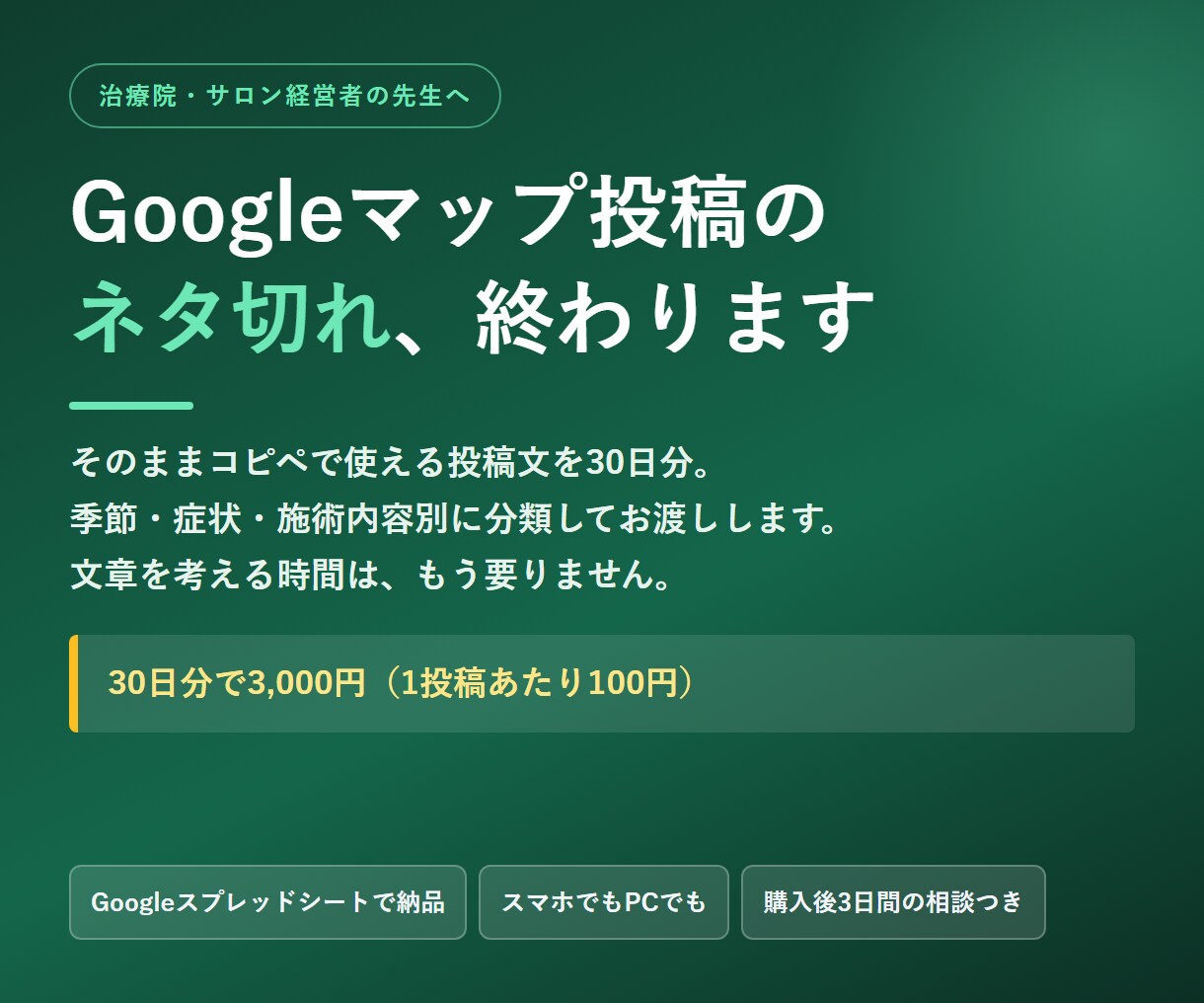 激熱!治療院/サロン向けGoogle最適化します 超簡単!毎日たった2分!コピペで使える投稿文30日分 イメージ5