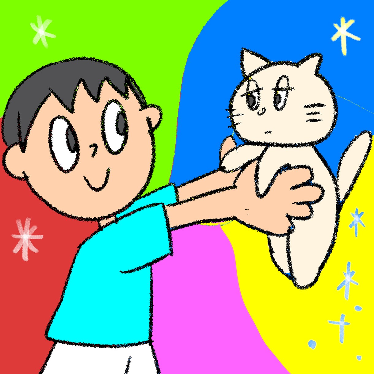 シンプル90年代風【手描き】ゆるかわいい描きます 子どもの落書き風アート⭐︎アイコンやプレゼントにイイカンジ♫ イメージ5