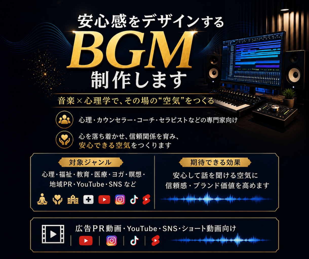 ピアノで「安心感」をお届けするBGM制作します 音響心理学に基づいた「空気感」を演出 イメージ1