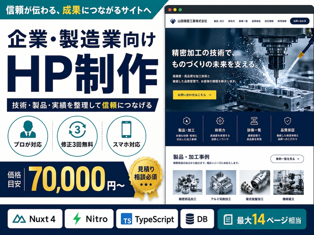 企業・製造業向けHPを制作します 技術・製品・実績を整理し信頼につなげる企業サイト イメージ1