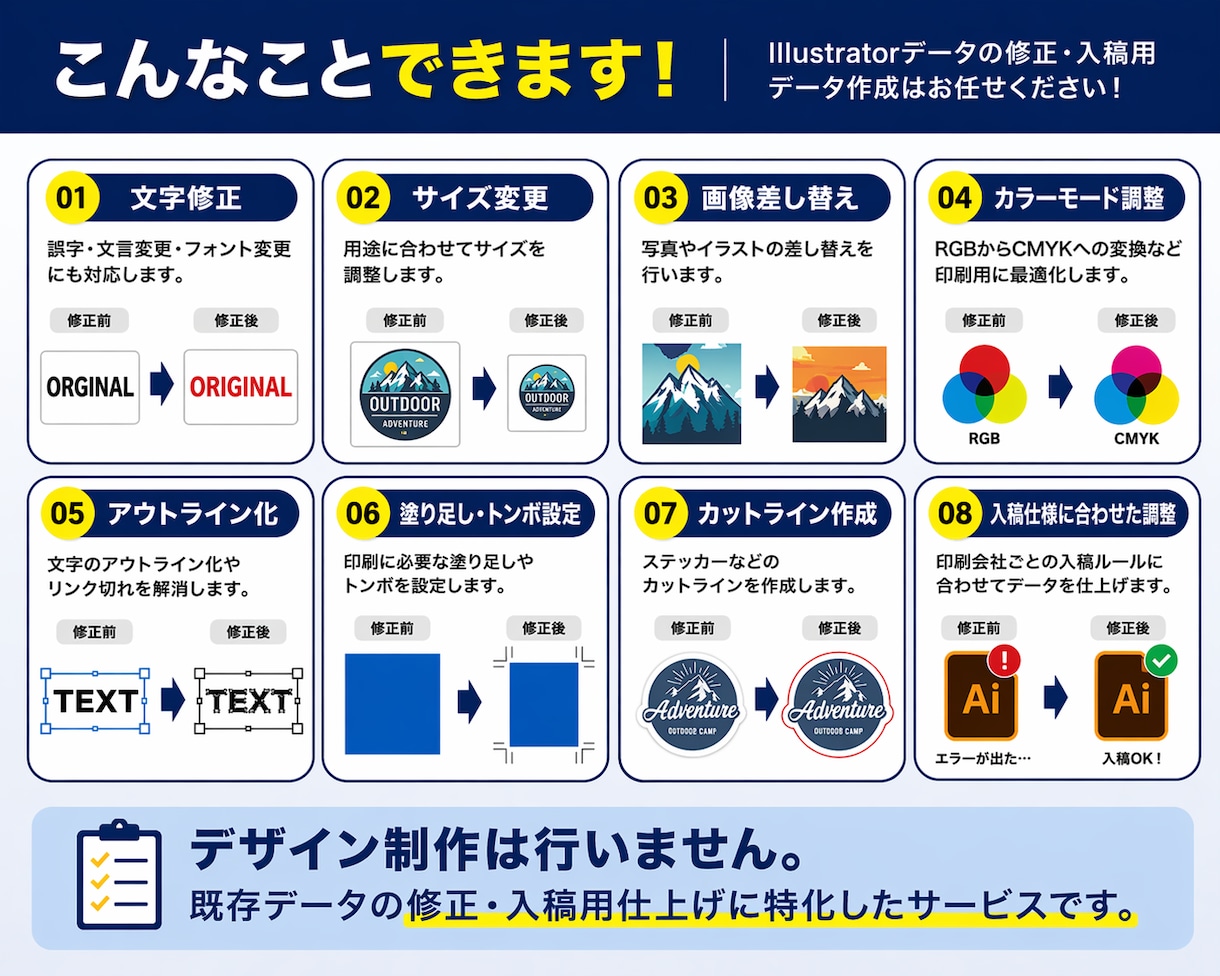 印刷用AIデータ修正・入稿データ作成します そのまま入稿OK！グッズ・印刷現場の実務プロが迅速丁寧に対応 イメージ2