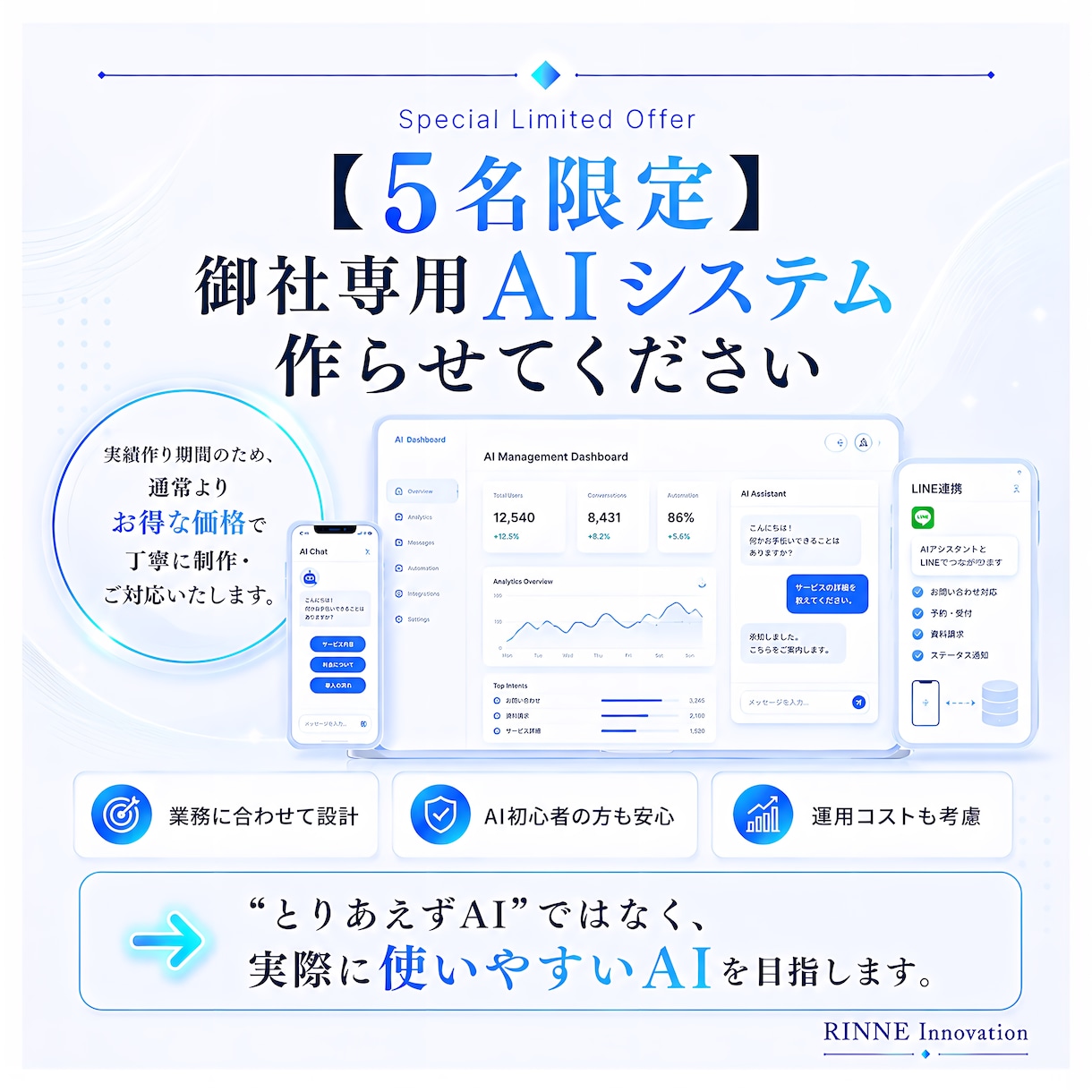 専用AIシステム【5名様限定】5万円で構築します 独自AI開発者が業務に合わせて設計・構築します イメージ1