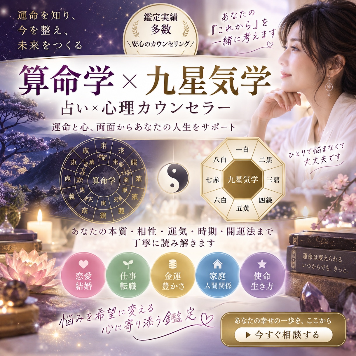 算命学・九星気学占心理の相性・恋愛を占います 算命学・九星気学・数秘を使った統計占い イメージ2
