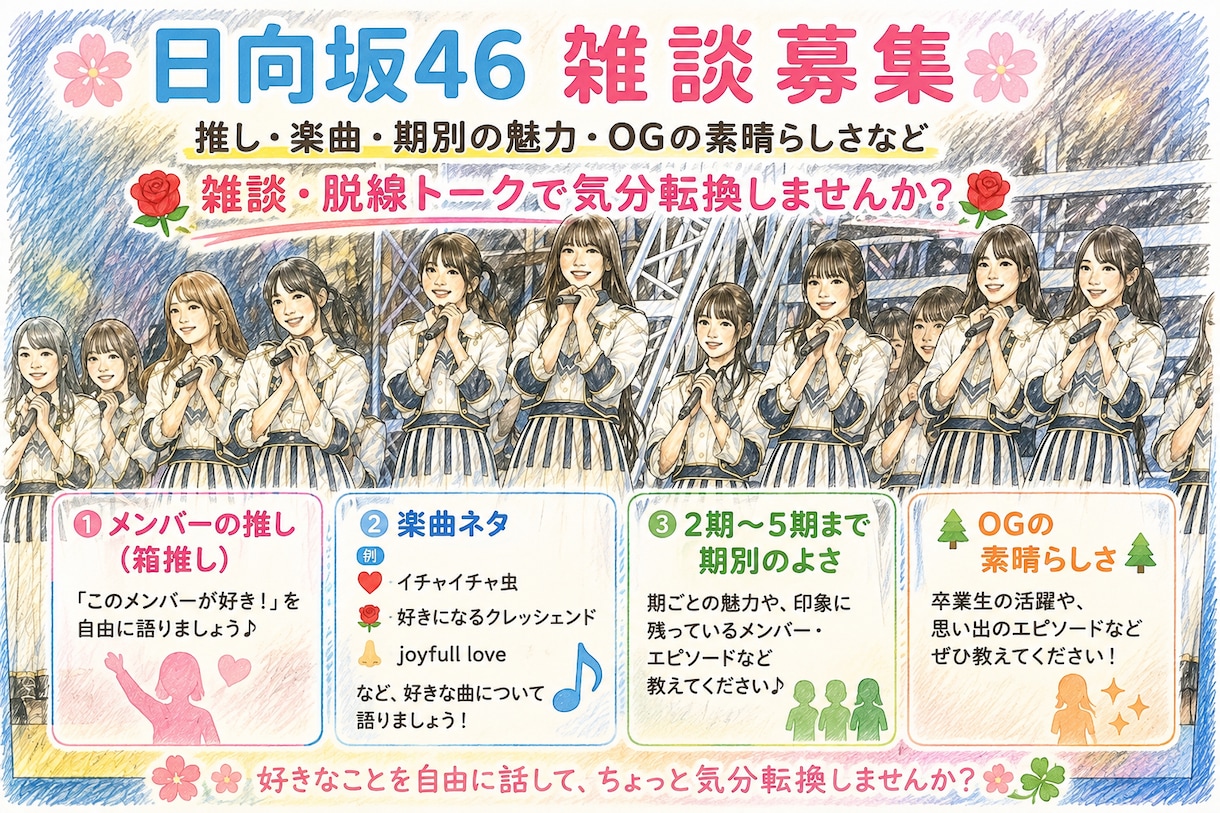 日向坂46の素敵な雑談します 日向坂46全メンバーいいところ探し 曲やメンバーのお話 イメージ1