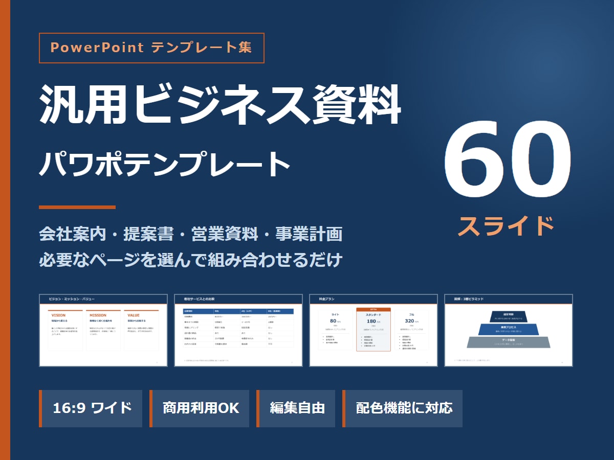 60枚！汎用パワポテンプレート販売ます 会社説明資料や提案書に使えるパワーポイント素材 イメージ1