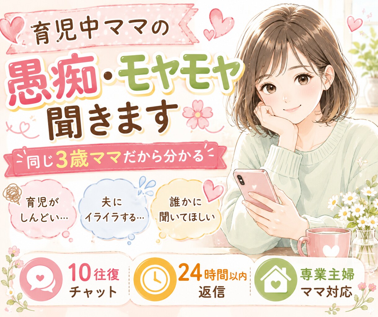 育児中ママの愚痴・モヤモヤ聞きます 同じママだから分かる。気軽に話せる場所です イメージ1