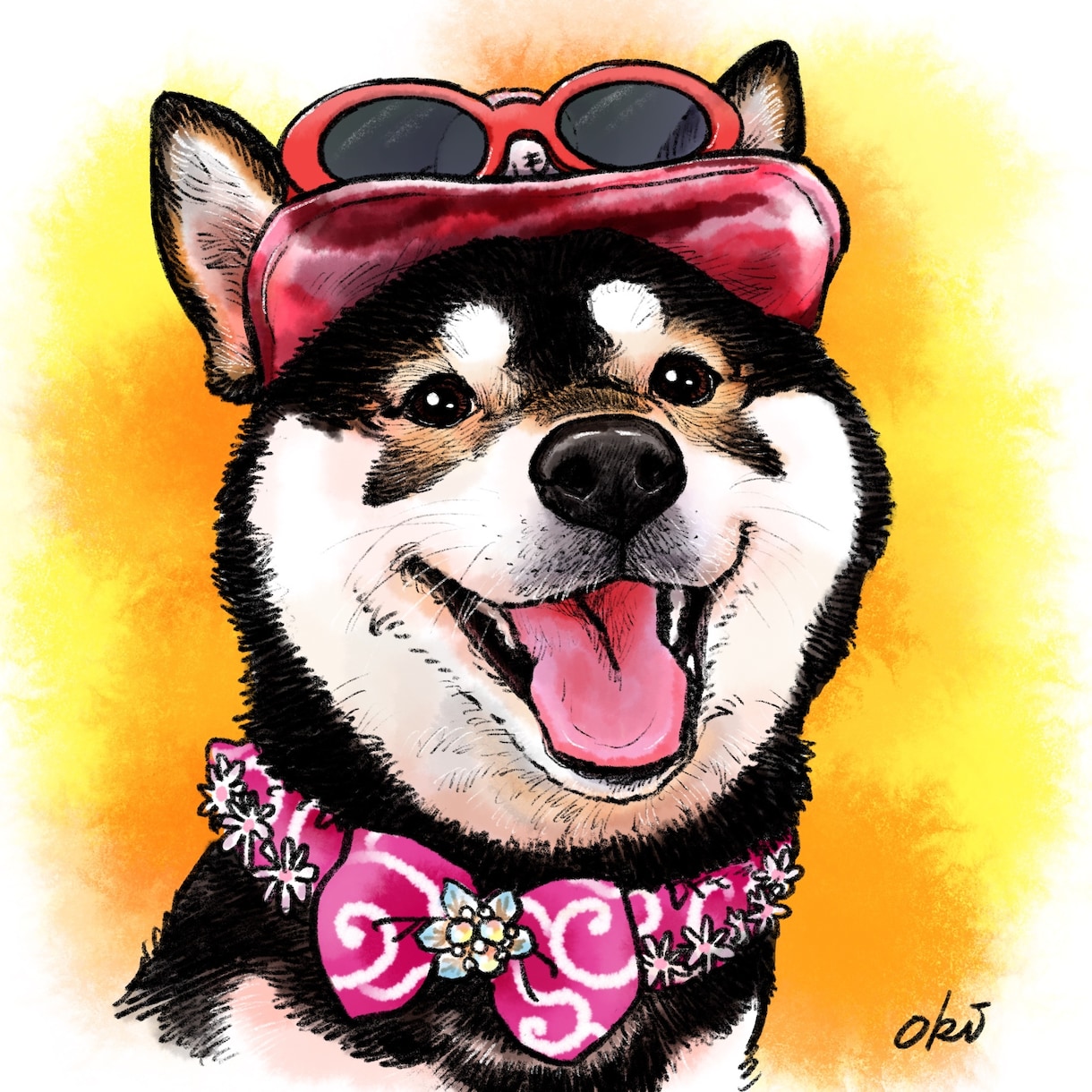 かわいく優しいペット似顔絵華やかにお描きします オプションでお好きなお花もお描き出来ます(^^) イメージ4