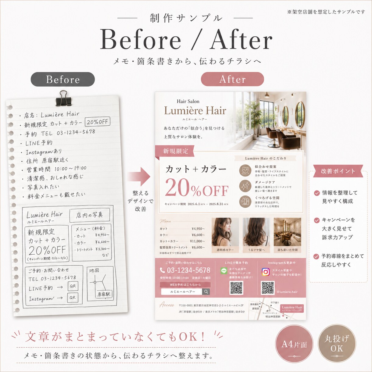 文章から丸投げOK！集客チラシをAI活用制作します 小規模店舗向け。文章整理からデザインまで丸投げOK！ イメージ5