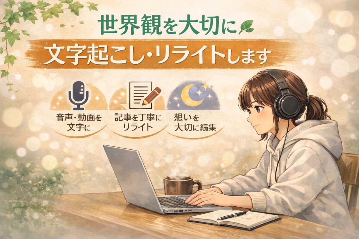 世界観を大切に文字起こし・リライトします 想いを大切に、自然で読みやすく整えます イメージ1