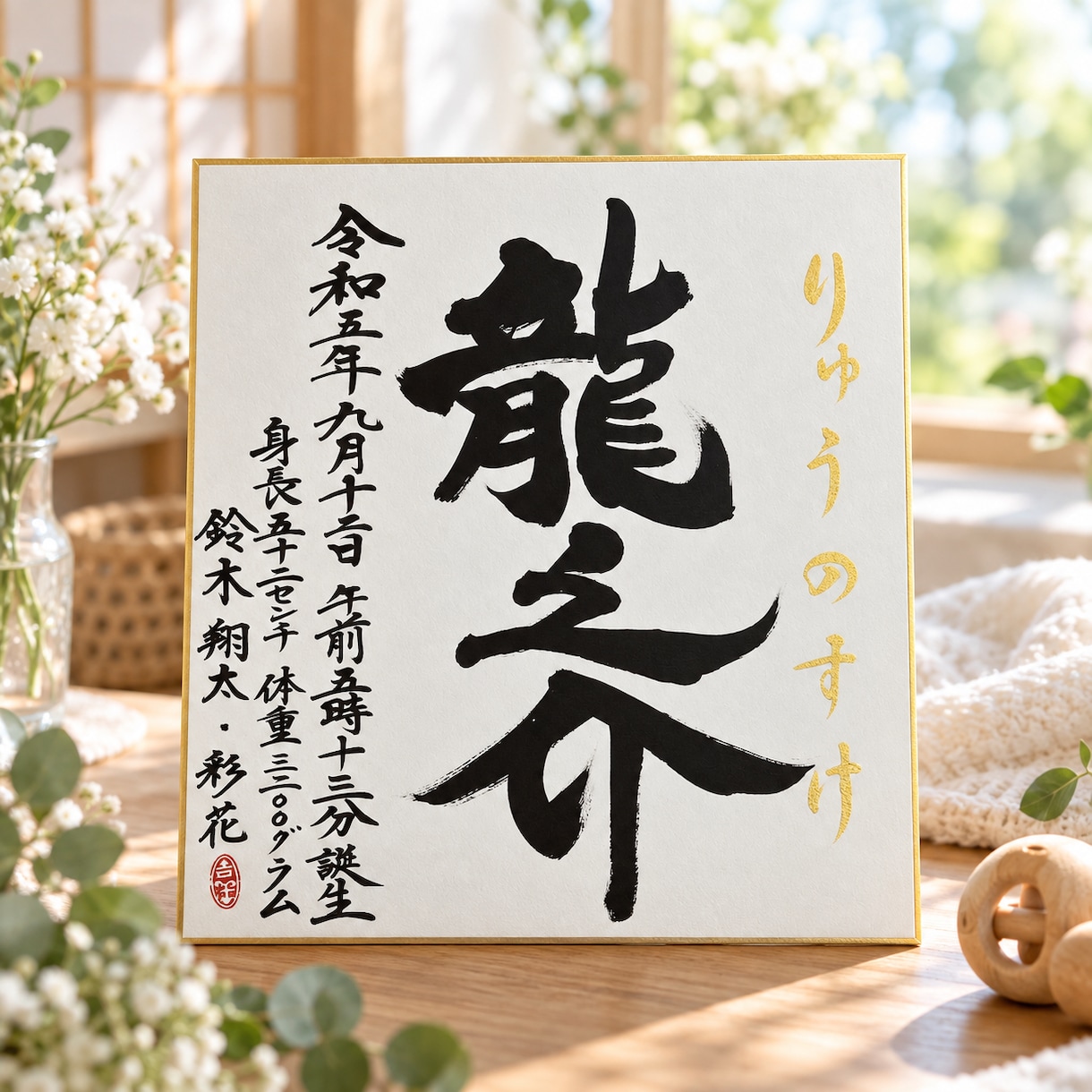 一生残る、想いを込めた命名書をお書きします お子さまのお名前に込められた想いを、丁寧に形にいたします。 イメージ3