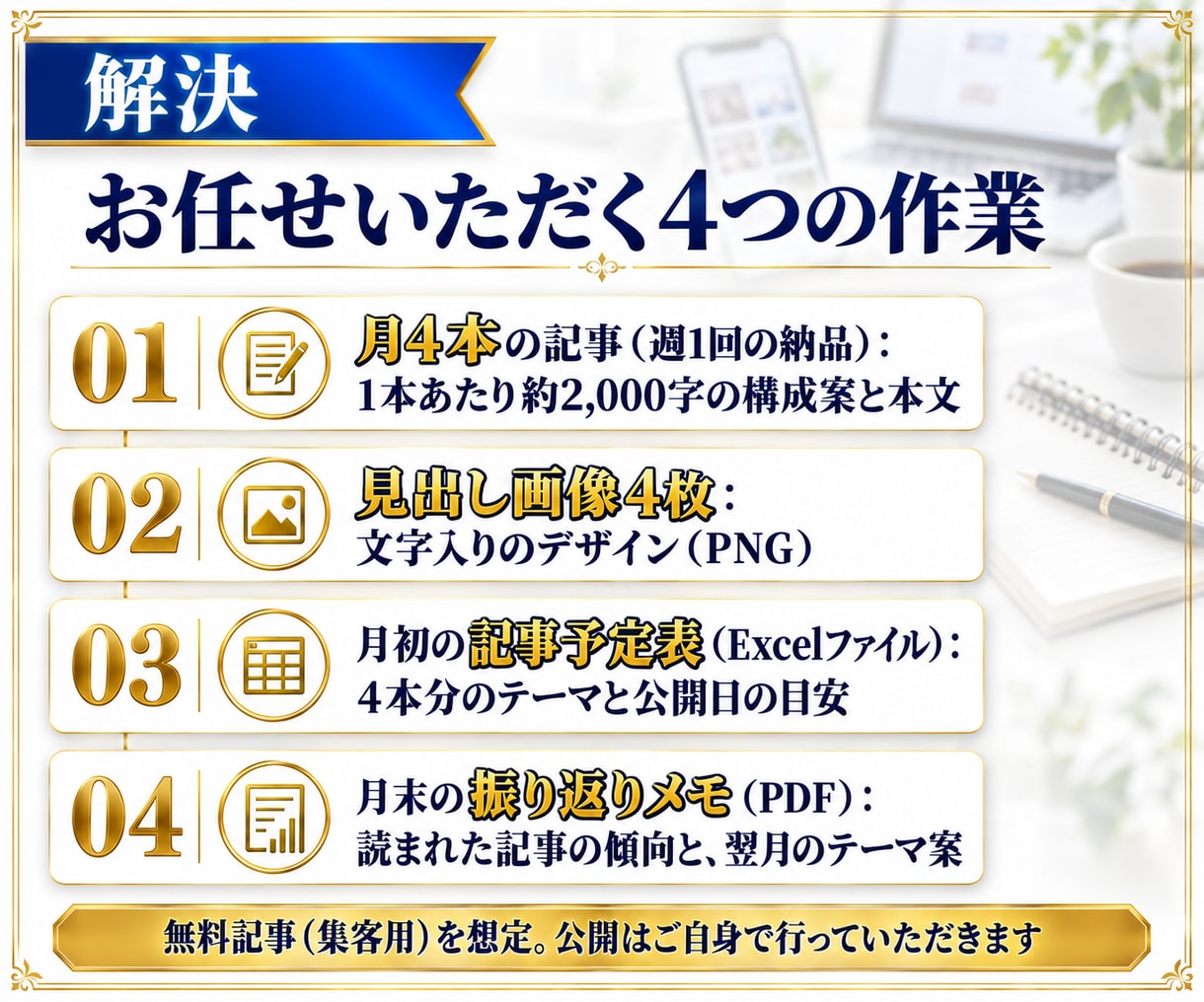 月4本！note記事を丸ごと執筆代行します 毎週1本、構成案・本文・画像をそろえて納品。月額対応 イメージ4