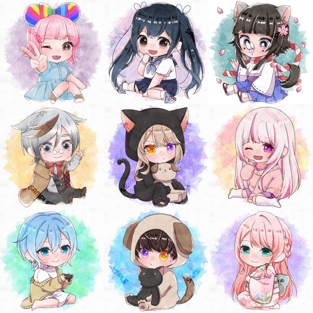 ミニかわ⭐水彩塗り風アイコンイラストお描きします ミニキャラでSNSに存在感を♪プレゼント用もOKです♡ イメージ6