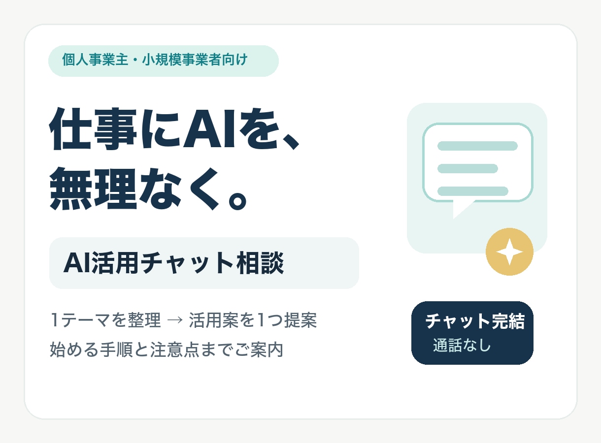 個人事業主向けにAI活用の始め方を提案します ビデオ通話なし！仕事の困りごとをチャットで相談 イメージ1