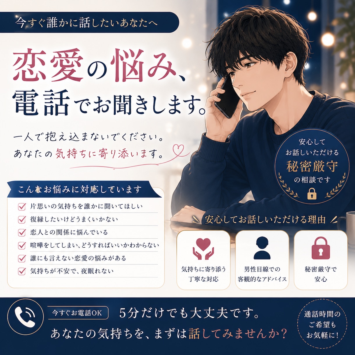 今恋愛で辛い人、ずっと話聞きます ⭐まずは5分だけでも、今すぐ話してみませんか？⭐ イメージ1