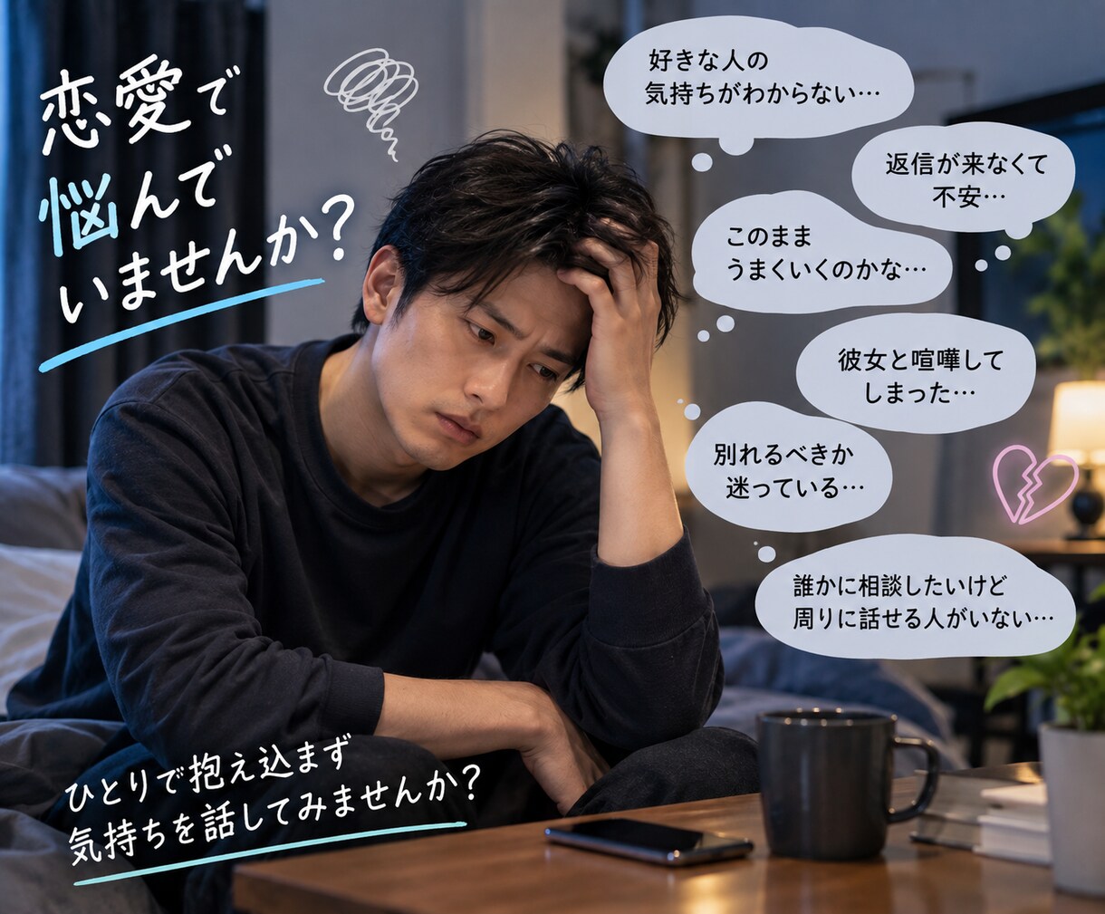 男性限定恋愛のお悩みに納得するまで相談に乗ります 30代男子の友達のようなフレンドリーに相談にのります イメージ2