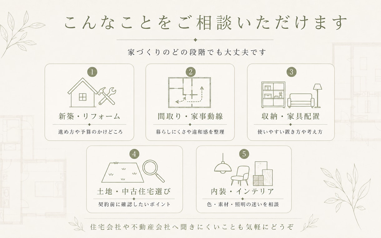 女性建築士が住まいのお悩みをお聞きします まとまっていない家づくりの不安も一緒に整理 イメージ1