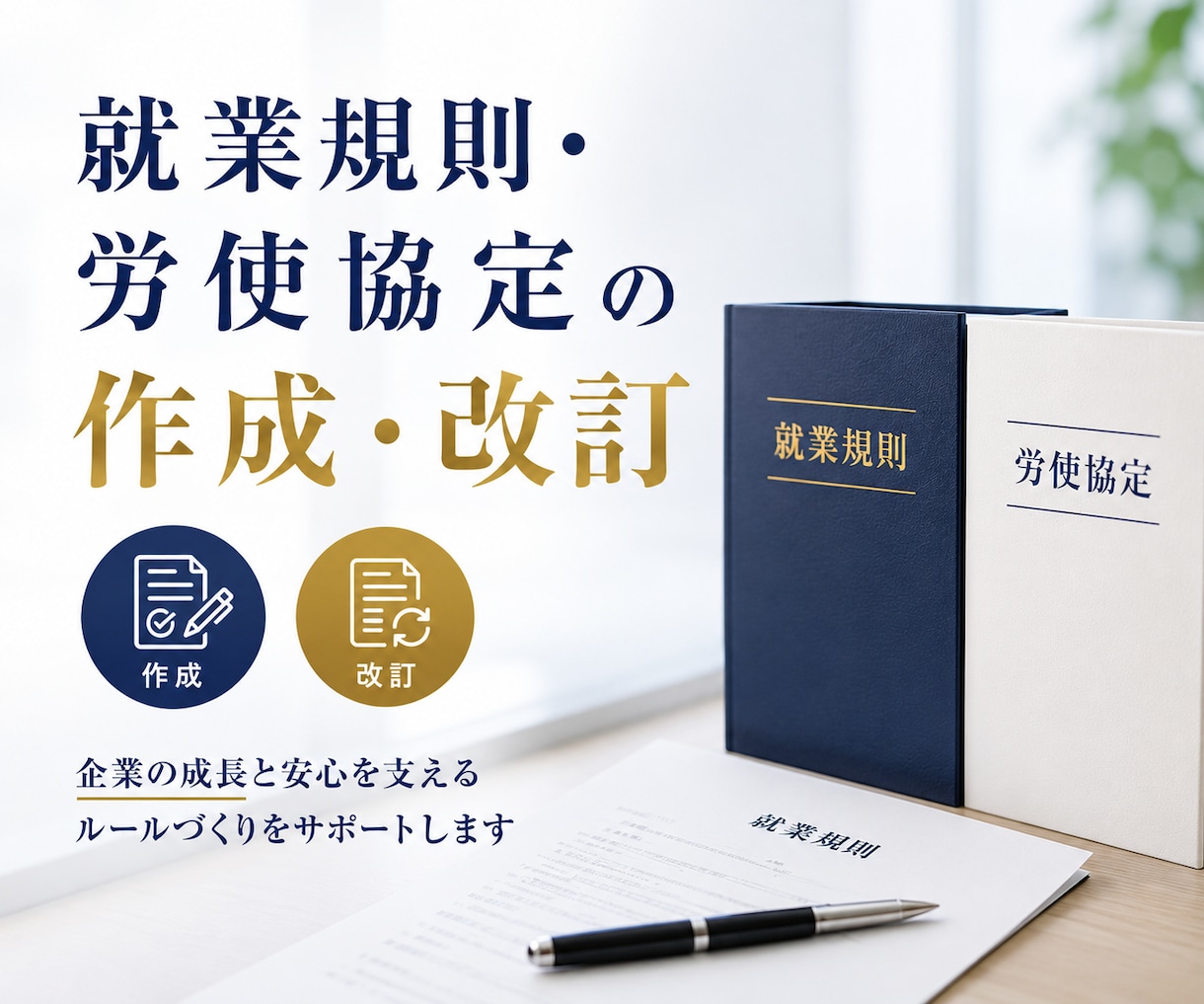 就業規則・労使協定の作成と改訂を代行します 社労士が法令遵守を徹底して対応！お気軽にご相談下さい！ イメージ1