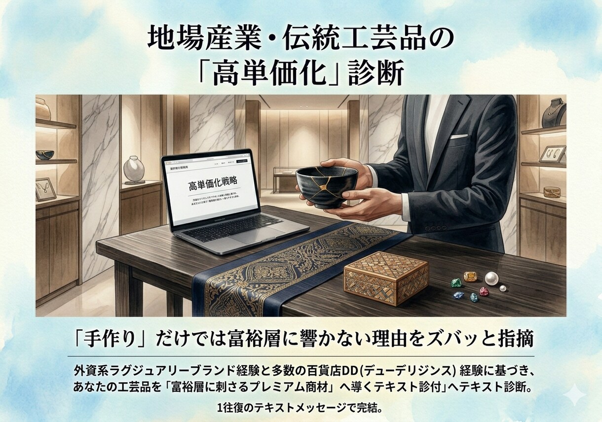伝統工芸・特産品の高単価化を診断します 「手作り」だけでは富裕層に響かない理由をズバッと指摘 イメージ1