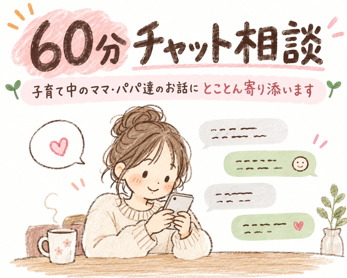 60分チャット  雑談〜お悩み相談までお話聴きます 子育て中のママ•パパ達のお話にとことん寄り添います イメージ1