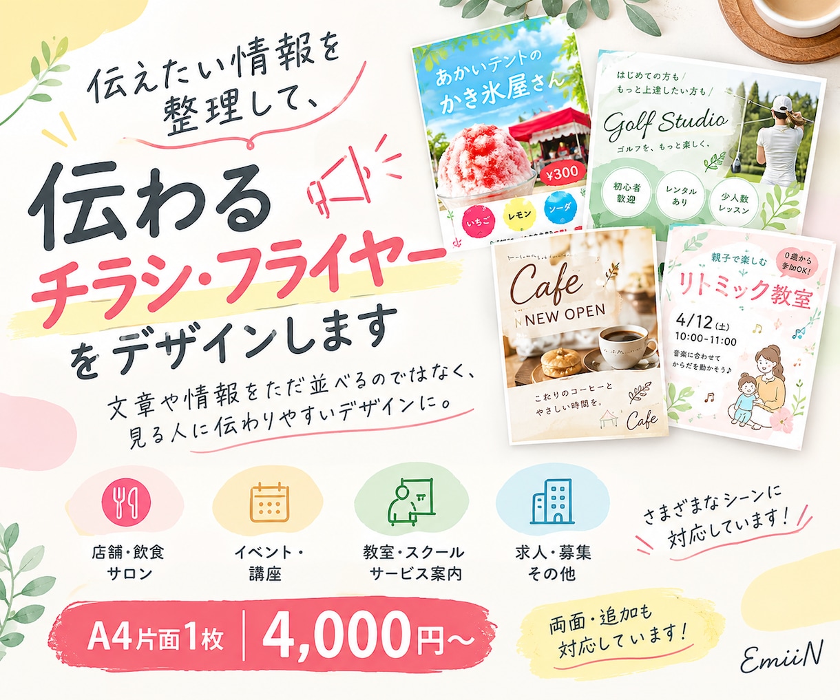 伝わるチラシ・フライヤーをデザインしますます 伝えたい情報を整理して、見やすく伝わるチラシに仕上げます イメージ1