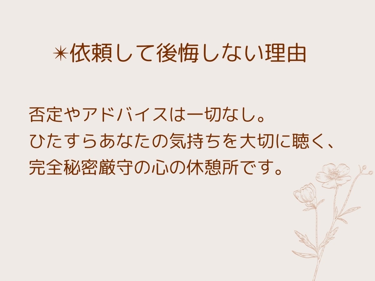リピーター様専用の心の継続相談を承ります 前回と同じ安心感でじっくりお話できます。 イメージ4