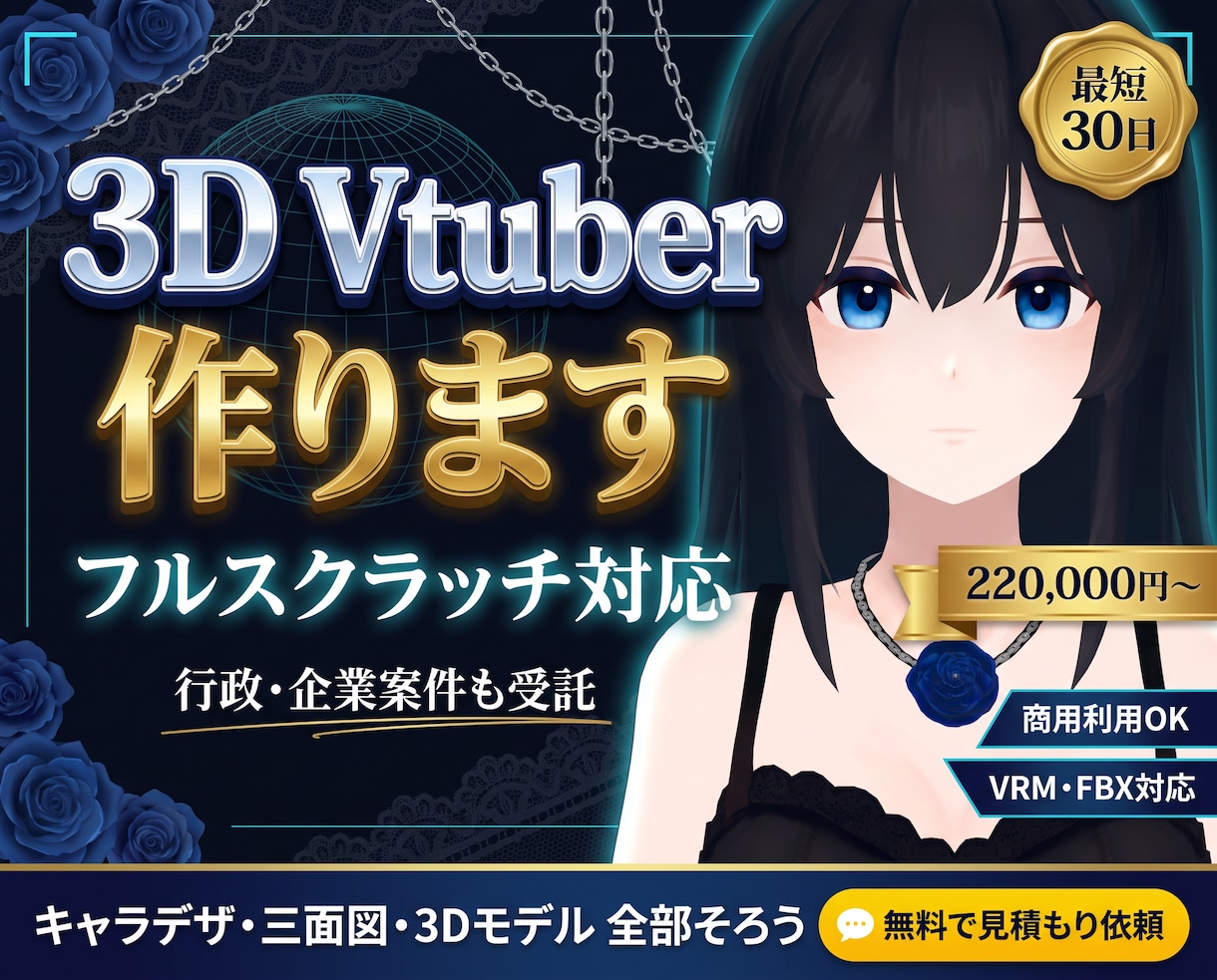 3DVtuberの【全部込み】で一括制作いたします 高品質な３D制作をフルスクラッチで制作！ご予算相談可能です イメージ1
