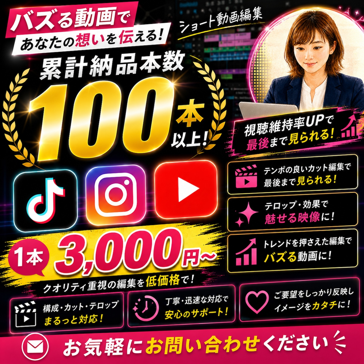 ご希望に沿ったショート動画を編集します 視聴者の心に刺さる演出•提案を行います イメージ1