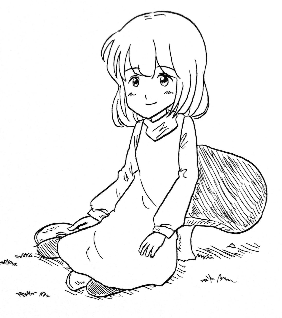 キャラクターの絵を描きます 大きなキノコに寄りかかる女の子 イメージ1