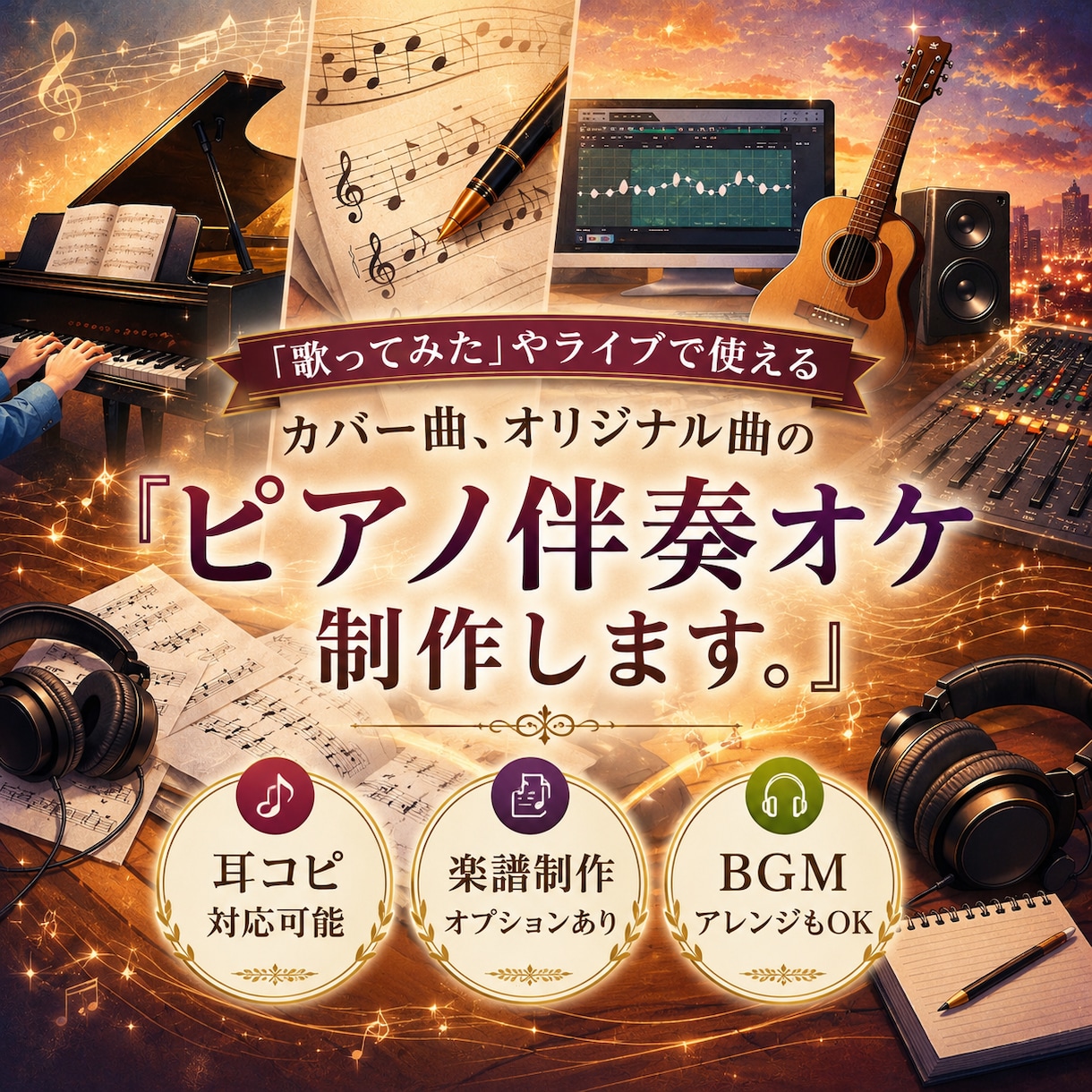 ライブや「歌ってみた」用ピアノ伴奏音源制作します カバー曲やオリジナル曲をあなただけのアレンジで イメージ1